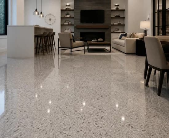 Quartz Epoxy Flooring installation example in Calgary